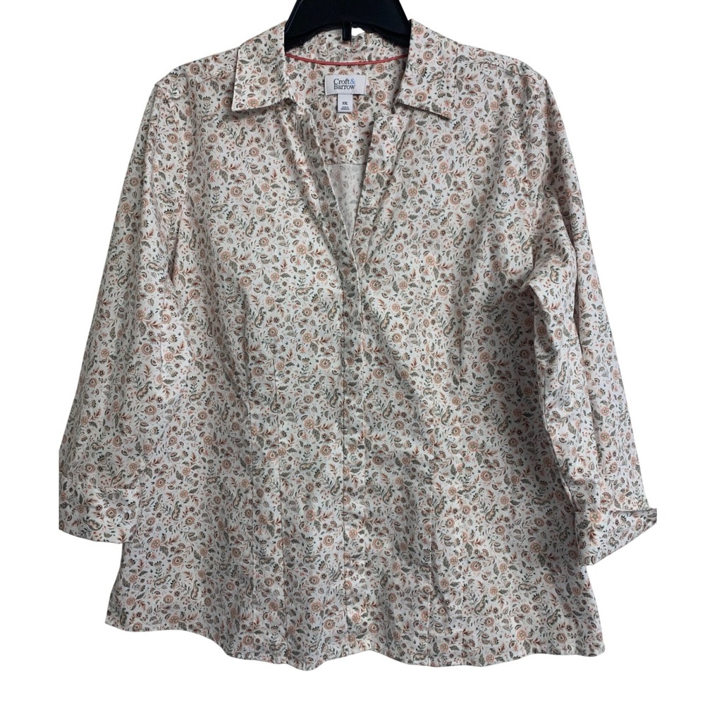 Croft & Barrow XXL Floral Paisley Cottagecore Button Down Blouse Coastal Grandma
